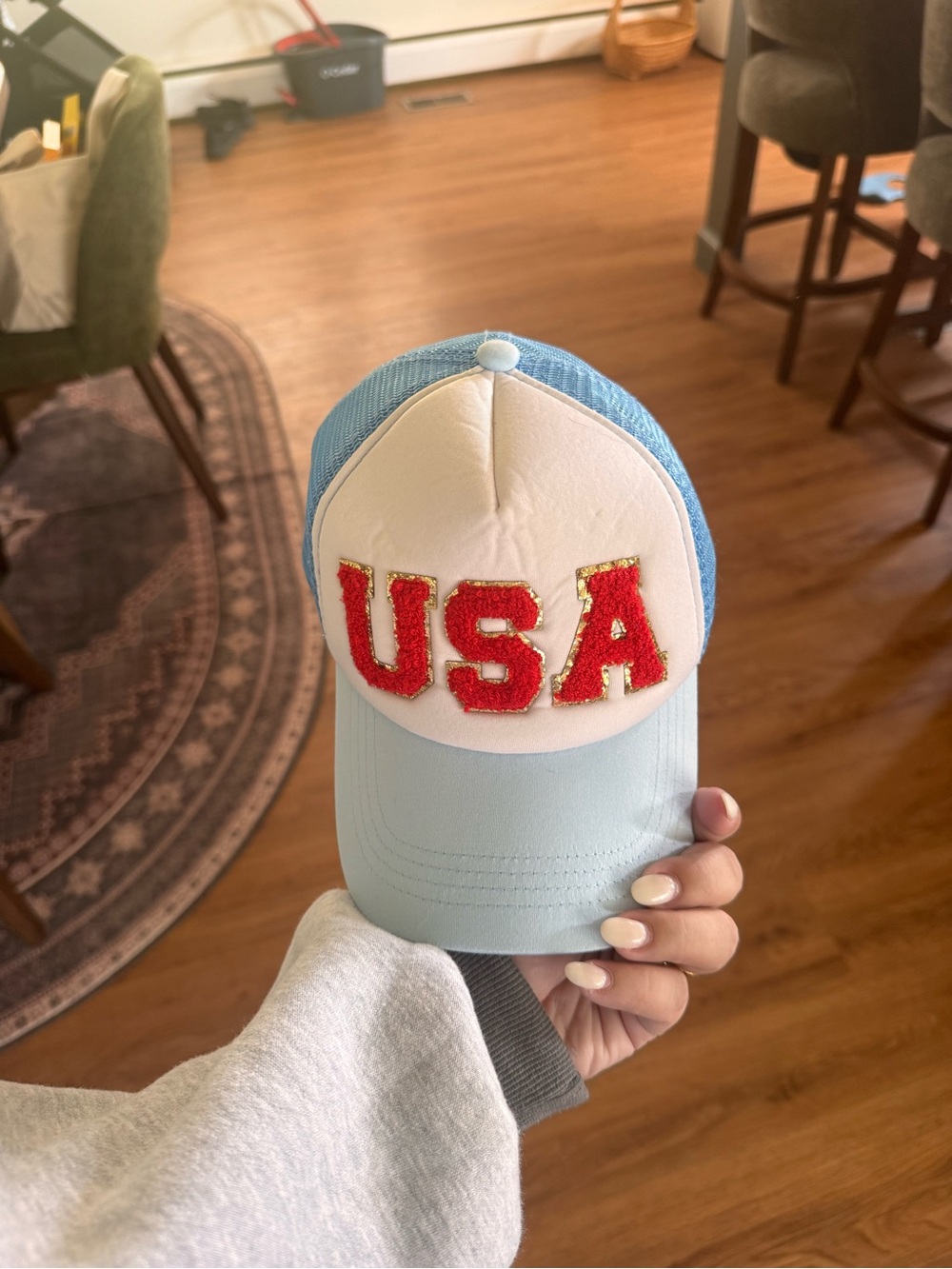 Hobby Lobby Kids Trucker Hat - Light Blue, White & Red USA Patch